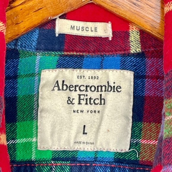 Abercrombie & Fitch 100% Cotton Plaid Button Down Men’s L | Flannel Muscle Fit - Picture 5 of 13